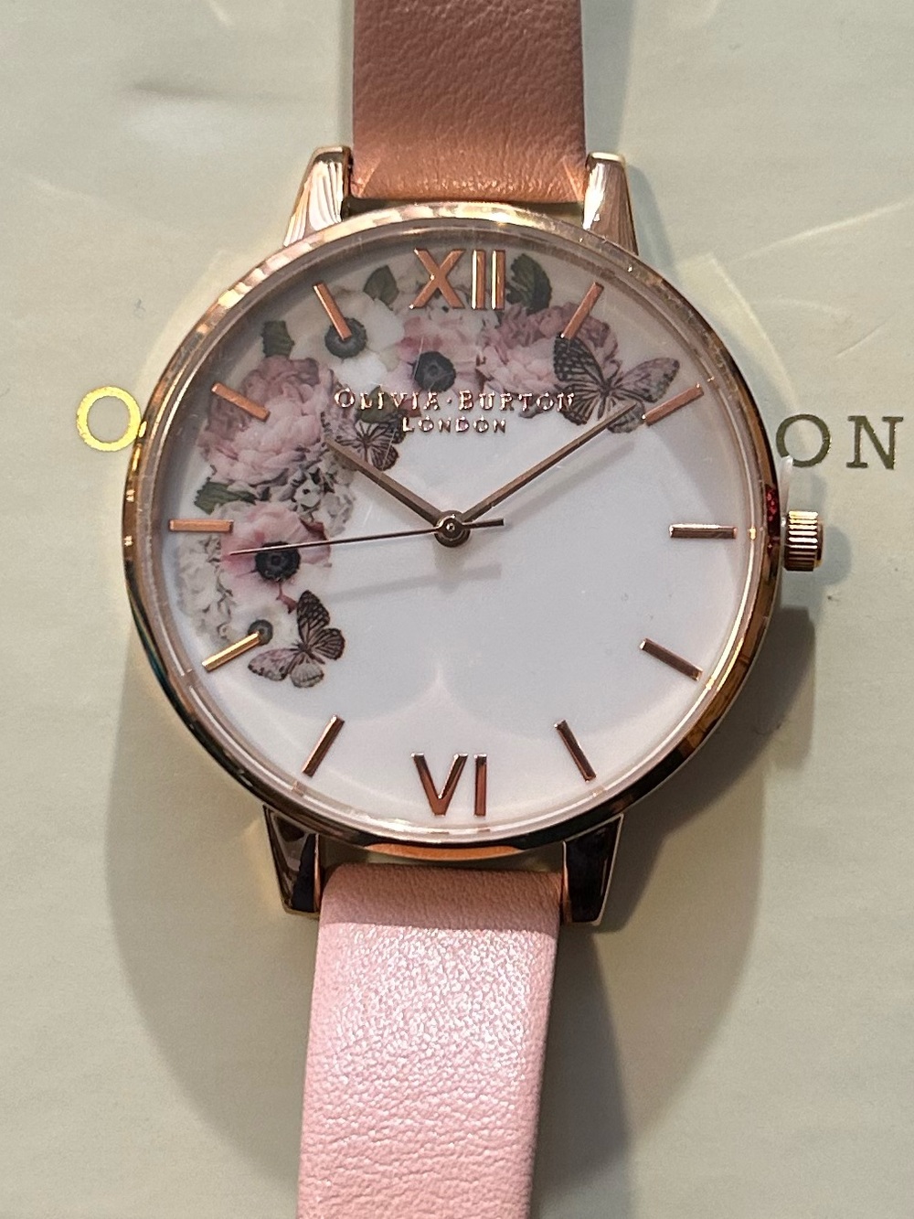 Olivia Burton Signature Floral Watch With 38mm White Floral Face & Pink Band